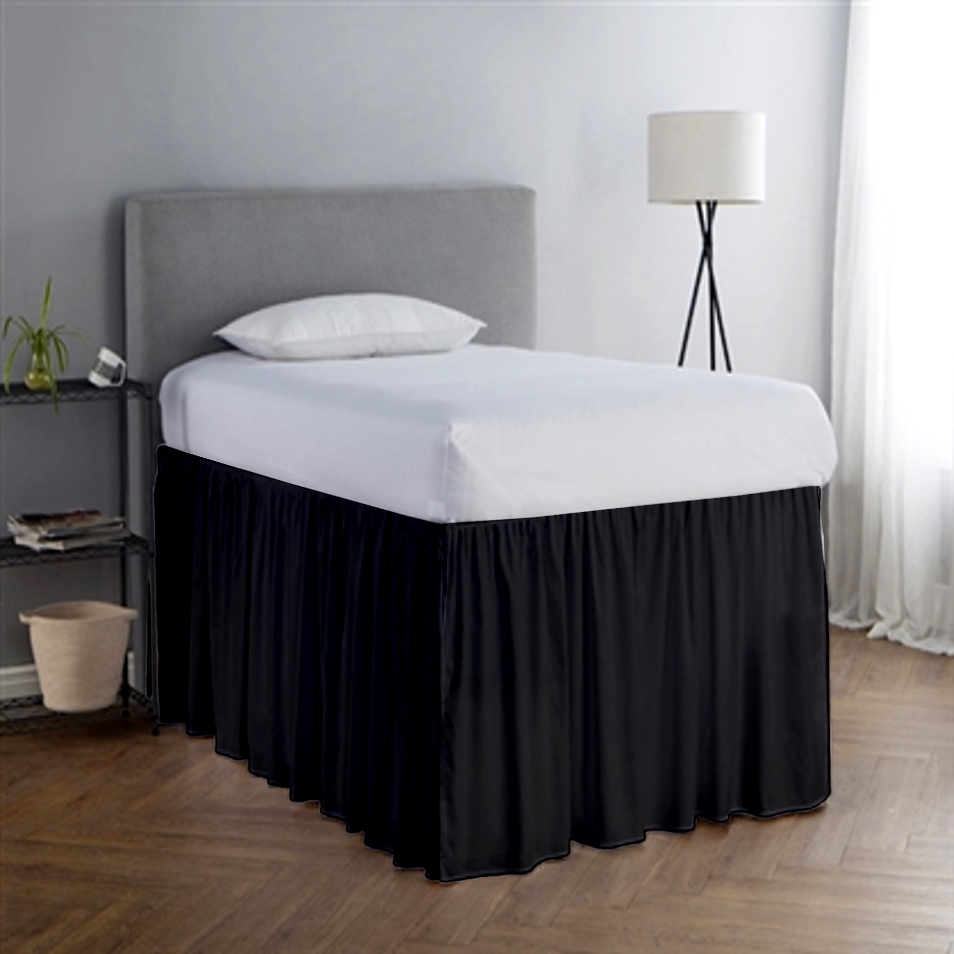 College Dorm Room Dust Ruffled Bed Skirt Extended Extra Long Bed Skirt, 100% Egyptian Cotton, 400-Thread-Count, 40-Inch Drop Extra Long Dorm Room Bed Skirt - Black, Twin XL - 39" x 80"