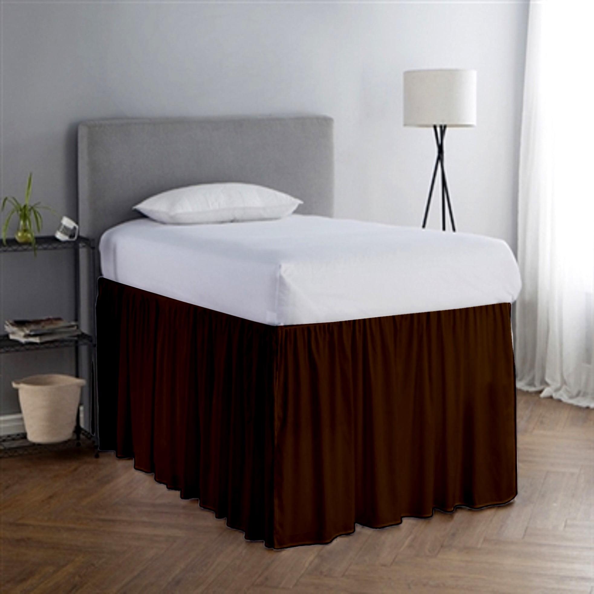 College Dorm Room Dust Ruffled Bed Skirt Extended Extra Long Bed Skirt, 100% Egyptian Cotton, 400-Thread-Count, 42-Inch Drop Extra Long Dorm Room Bed Skirt - Chocolate, Twin XL - 39" x 80"
