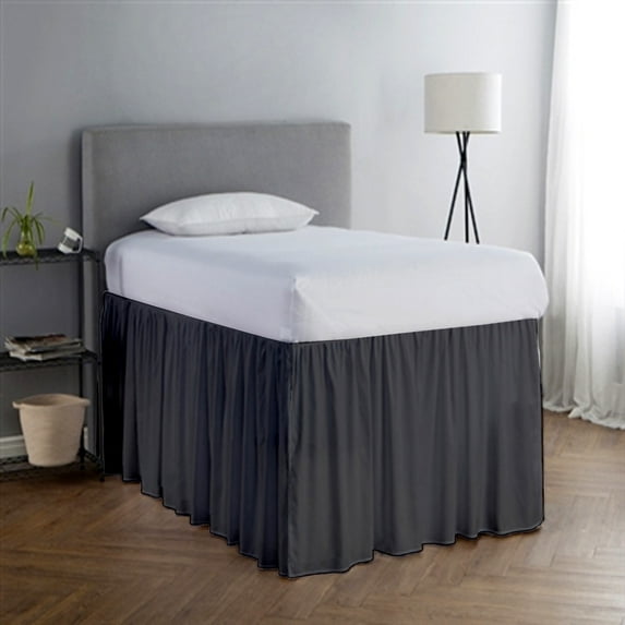 College Dorm Room Dust Ruffled Bed Skirt Extended Extra Long Bed Skirt, 100% Egyptian Cotton, 400-Thread-Count, 48-Inch Drop Extra Long Dorm Room Bed Skirt - Dark Grey, Twin XL - 39" x 80"