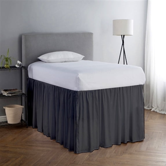 College Dorm Room Dust Ruffled Bed Skirt Extended Extra Long Bed Skirt, 100% Egyptian Cotton, 400-Thread-Count, 30-Inch Drop Extra Long Dorm Room Bed Skirt - Dark Grey, Twin XL - 39" x 80"
