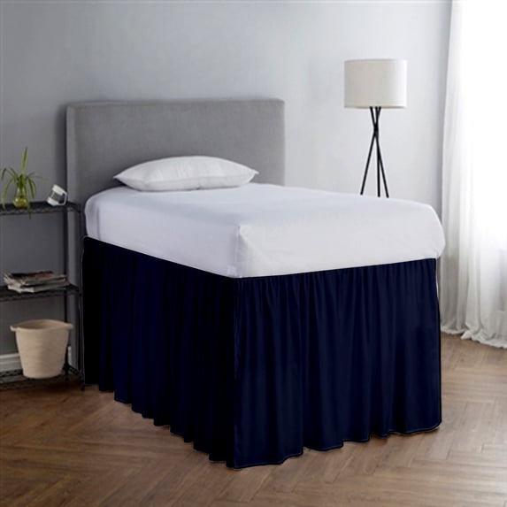 College Dorm Room Dust Ruffled Bed Skirt Extended Extra Long Bed Skirt, 100% Egyptian Cotton, 400-Thread-Count, 40-Inch Drop Extra Long Dorm Room Bed Skirt - Navy Blue, Twin XL - 39" x 80"