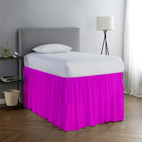 College Dorm Room Dust Ruffled Bed Skirt Extended Extra Long Bed Skirt, 100% Egyptian Cotton, 400-Thread-Count, 44-Inch Drop Extra Long Dorm Room Bed Skirt - Hot Pink, Twin XL - 39" x 80"