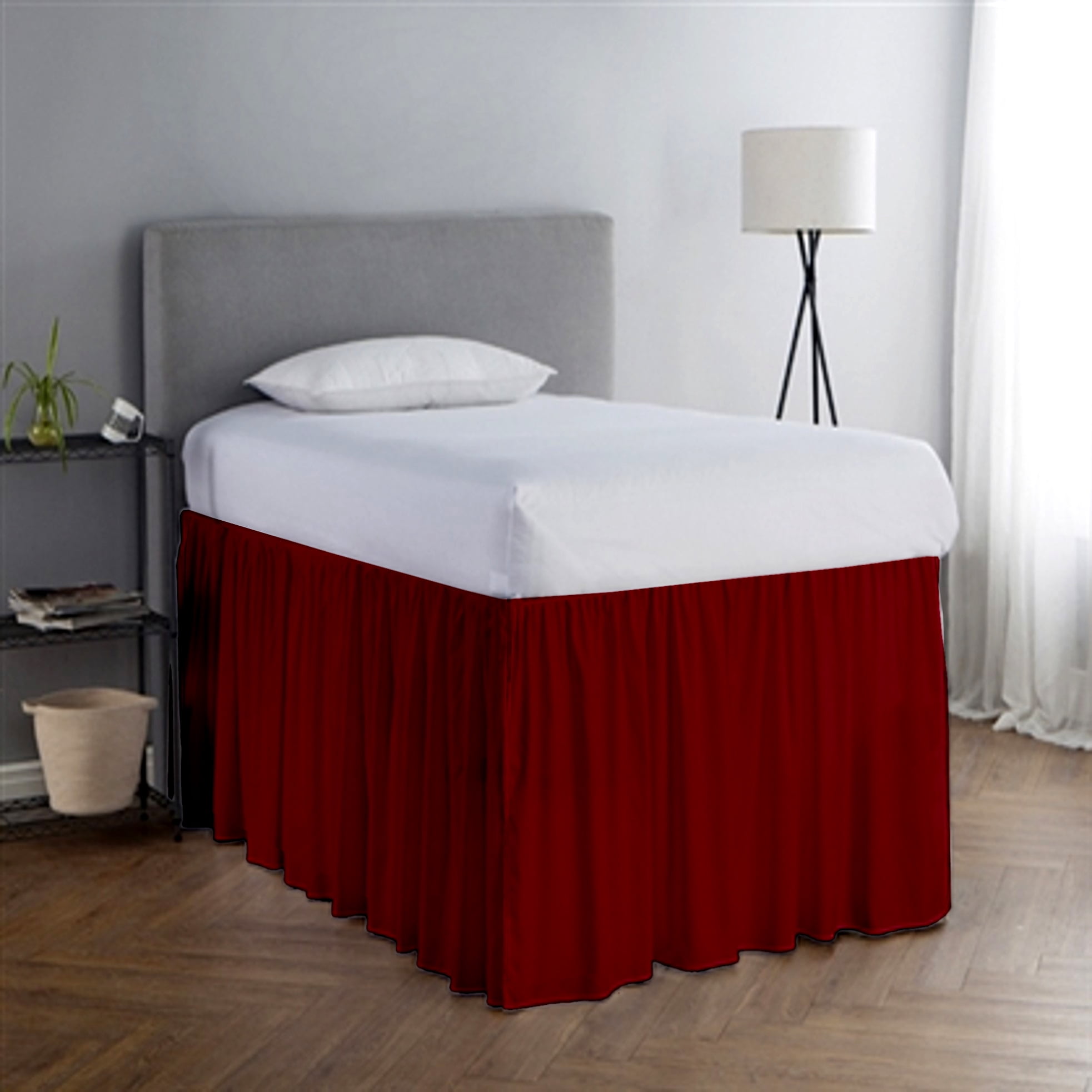 College Dorm Room Dust Ruffled Bed Skirt Extended Extra Long Bed Skirt, 100% Egyptian Cotton, 400-Thread-Count, 50-Inch Drop Extra Long Dorm Room Bed Skirt - Burgundy, Twin XL - 39" x 80"