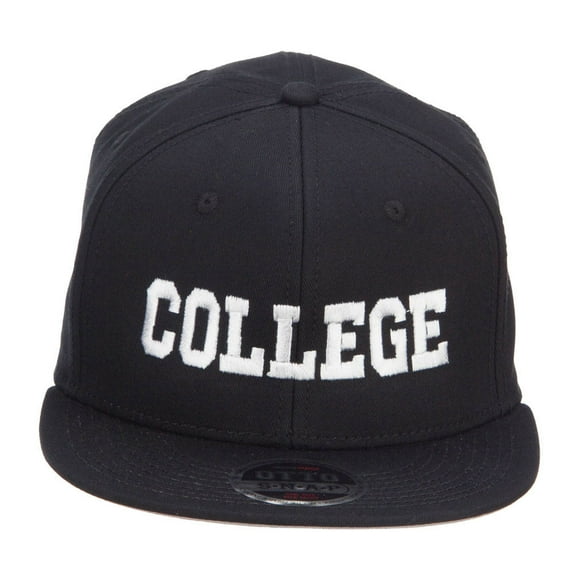 College Embroidered Cotton Snapback Cap - Black OSFM