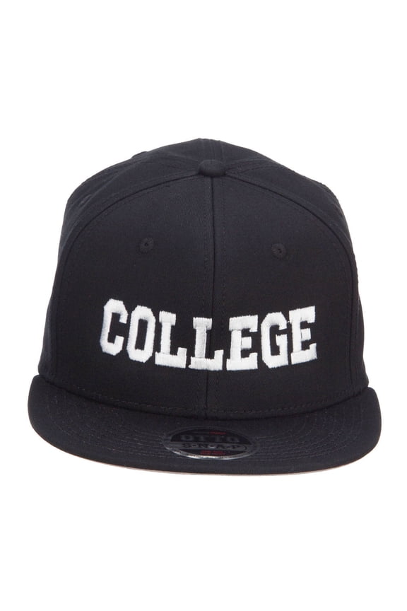 College Embroidered Cotton Snapback Cap - Black OSFM