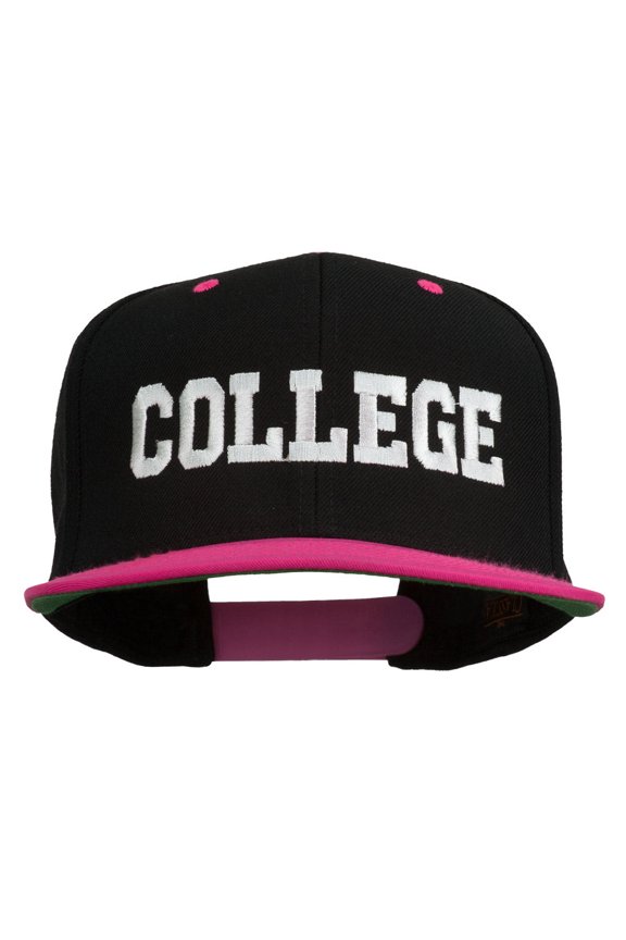 College Embroidered Snapback Cap - Black Pink OSFM