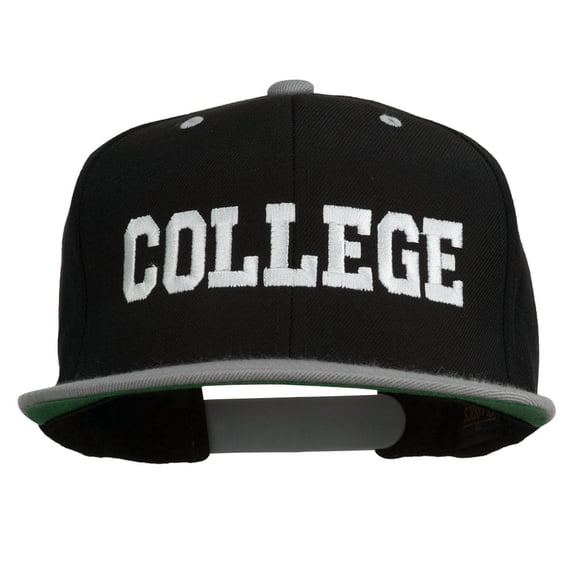 College Embroidered Snapback Cap - Black Silver OSFM