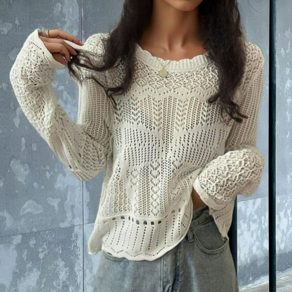 College Essentials for Studying Long Sleeve for Women Fashion Casual Long Sleeve Solid Ladies Hollow Out Tops Blouse