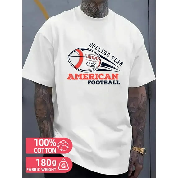 College Football Tee for men white 180G 100% Cotton Breathable fabric, crew neck, short sleeves Retro Unisex Shirt Graphic tshirts Casual Unisex Shirt Graphic tshirts