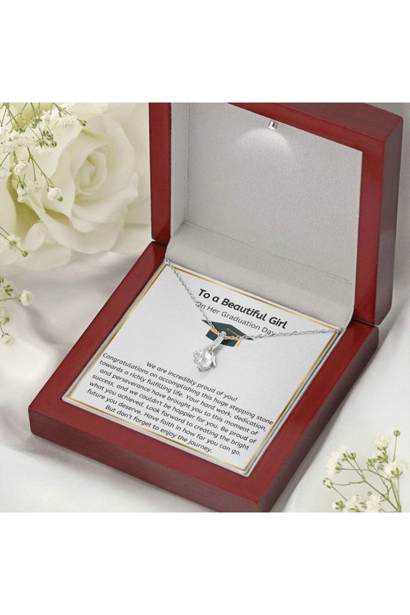 College Graduation Gift for Daughter, Graduation Gift For Her, 2025 Grad Alluring Beauty Necklace, High school Graduate, Graduation Keepsake, Zircon Necklace with Message Card and LED Box