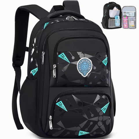 TZLTZS Man Boys School Backpack, 180Degree Open Bookbag for Teens with Laptop Sleeve