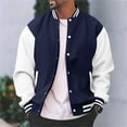 thumbnail image 1 of College High School Jackets for Men Varsity Letterman Baseball Bomber Jacket Button Color Block Tops Navy S, 1 of 9