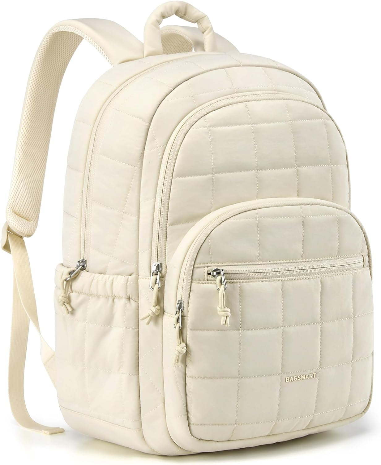 College Laptop Backpack, Travel Laptop Backpack for Women, Quilted Casual Daypack, Water-Resistant Bookbag for 15.6 Inch Laptop, Pink