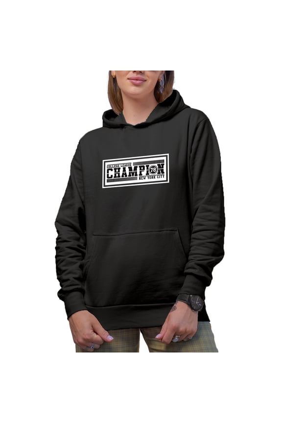 College League Champion, New York City, 78, Black Hooded Sweatshirt or Hoodie, Large
