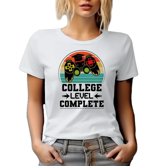 College Level Complete, Gamer Graduate, School Graduation, White T-Shirt, XL