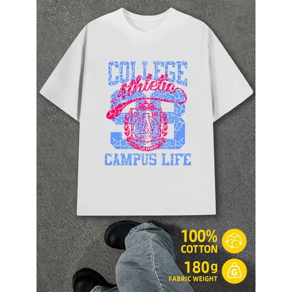 College Life Tee men's white 180G 100% Cotton t shirts For summer Fall Unique Design Unisex Shirt Crewneck tshirts Vintage Unisex Shirt Short Sleeve tshirts