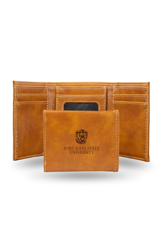 College Rico Industries Fort Hays State Tigers Brown Laser Engraved Trifold Laser Engraved Tri-Fold Wallet - Men's Accessory