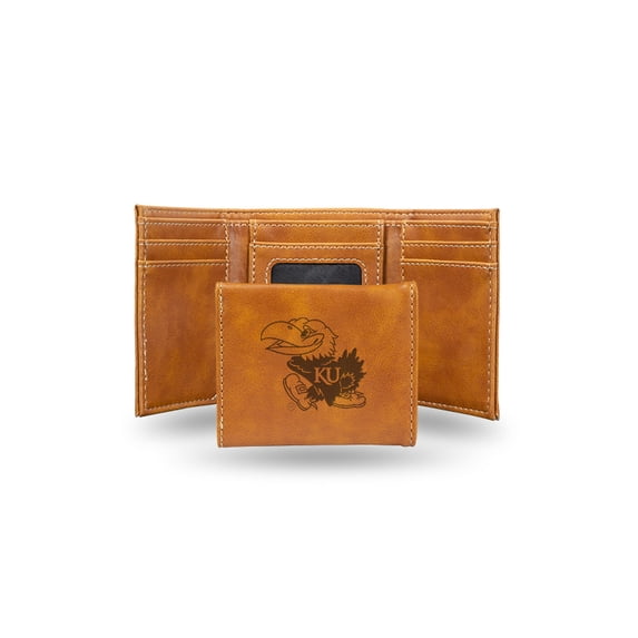 College Rico Industries Kansas Jay Brown Laser Engraved Trifold Laser Engraved Tri-Fold Wallet - Men's Accessory