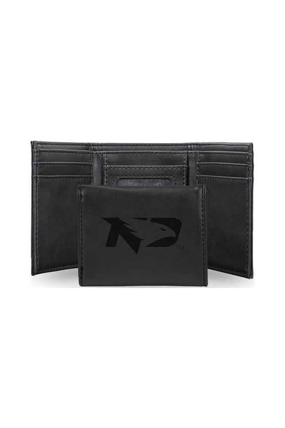 College Rico Industries North Dakota Fighting Black Laser Engraved Trifold Laser Engraved Tri-Fold Wallet - Men's Accessory