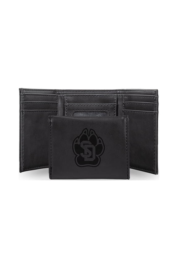 College Rico Industries South Dakota Coyotes Black Laser Engraved Trifold Laser Engraved Tri-Fold Wallet - Men's Accessory