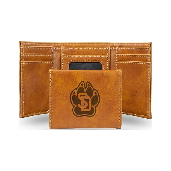 College Rico Industries South Dakota Coyotes Brown Laser Engraved Trifold Laser Engraved Tri-Fold Wallet - Men's Accessory