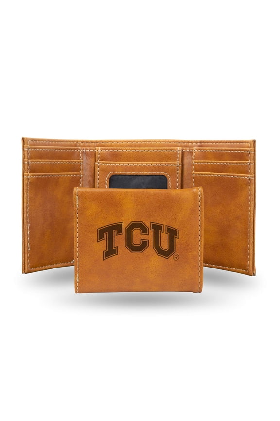 College Rico Industries TCU Horned Frogs Brown Laser Engraved Trifold Laser Engraved Tri-Fold Wallet - Men's Accessory