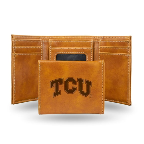 College Rico Industries TCU Horned Frogs Brown Laser Engraved Trifold Laser Engraved Tri-Fold Wallet - Men's Accessory