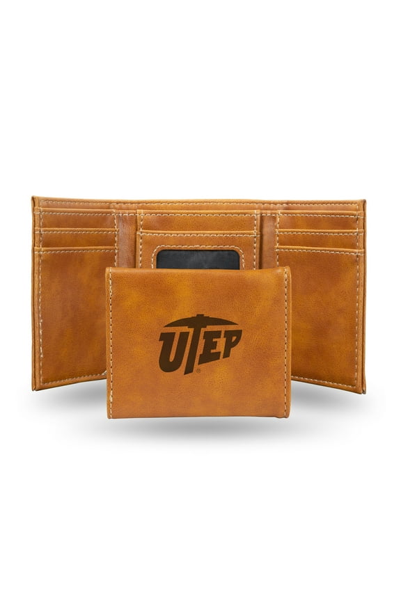 College Rico Industries Texas-El Paso Miners Brown Laser Engraved Trifold Laser Engraved Tri-Fold Wallet - Men's Accessory