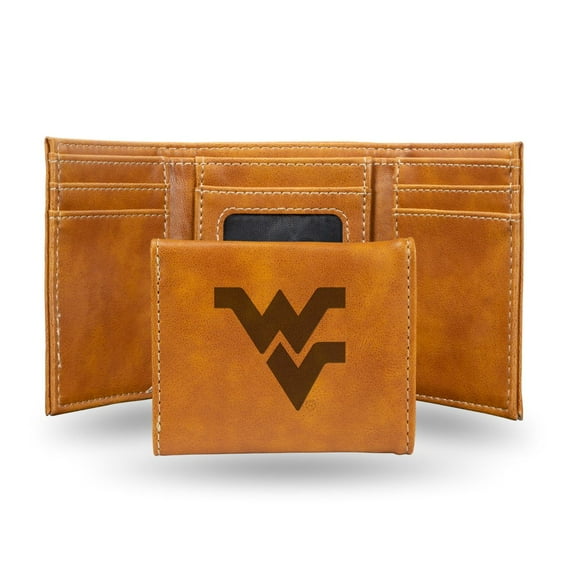 College Rico Industries West Virginia Mountaineers Brown Laser Engraved Trifold Laser Engraved Tri-Fold Wallet - Men's Accessory