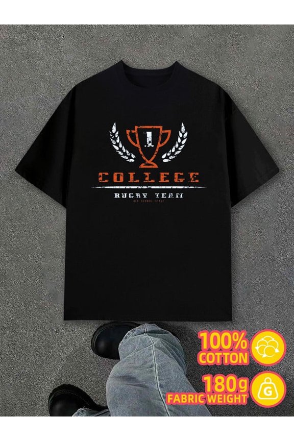 College Rugby men black 180G 100% Cotton t shirts For summer Fall Basic Unisex Shirt Printed tshirts Unique Design Unisex Shirt Printed tshirts Classic Unisex Shirt Printed tshirts