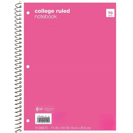 College Ruled 1 Subject Flexible Paperboard Cover Spiral Notebook - ub&ub