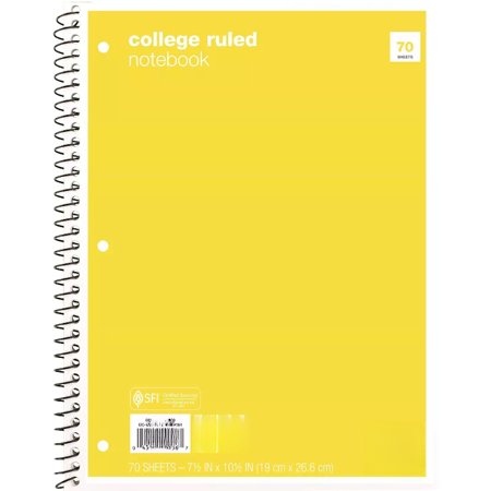 College Ruled 1 Subject Flexible Paperboard Cover Spiral Notebook - ub&ub