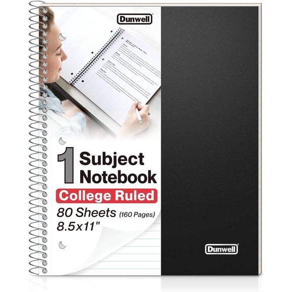 College Ruled 1 Subject Notebook, 80 Sheets, Spiral Notebook with 8.5 x 11 Paper, Protective Plastic Cover, Divider with Pockets, Perforated Pages, 3-Hole Punched