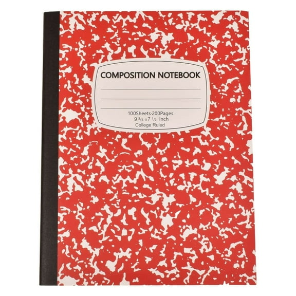 College Ruled Composition Notebook, Marble Cover, 100 Pages, 1 Pack, Office Supplies for Teens & Adults, Red