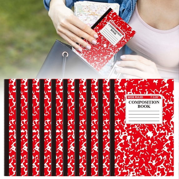 College Ruled Composition Notebooks 10 Pack, 60 Pages (30 Sheets), 8.27" X 5.51", Marble Composition Book, Hard Cover, Sturdy Sewn Binding, College & Office Supplies(Z_Red*10)