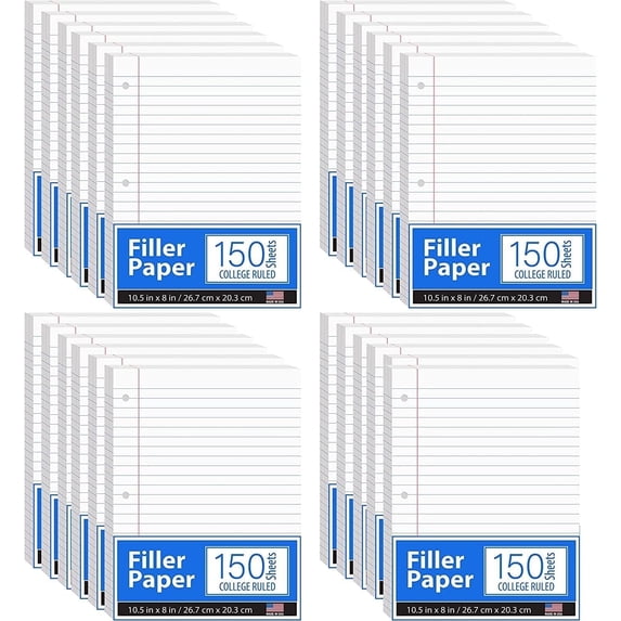 VEEBOOST College Ruled Paper, 56 GSM Thick Loose Leaf College Ruled Filler Paper, 24-Pack