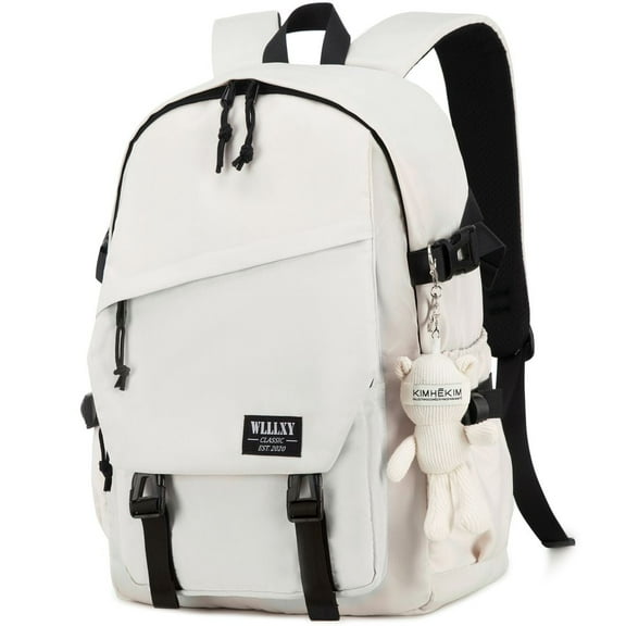 College School Bag for Men Women Laptop Backpack 15.6 Inch Anti Theft Travel Daypack Large Elementary Middle High Bookbags for Teens Girls Boys Students-Medium,off-white