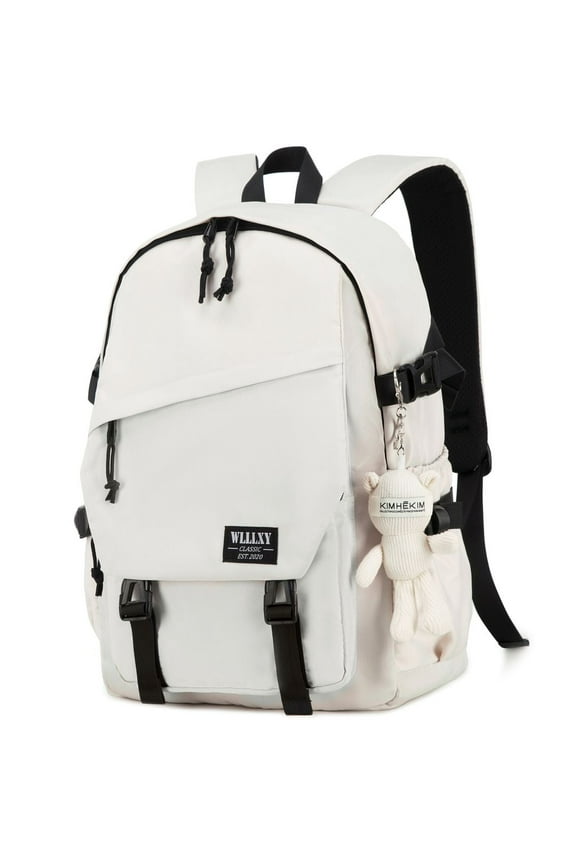 College School Bag for Men Women Laptop Backpack 15.6 Inch Anti Theft Travel Daypack Large Elementary Middle High Bookbags for Teens Girls Boys Students-Medium,off-white