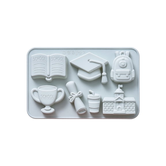 College School Theme Silicone Moulds 1Pc Reusable Graduation Cap Chocolate Mould Book Trophy Shape Candy Molds for Baking Fondant Cake DIY Soap Pudding Party Snacks Treats