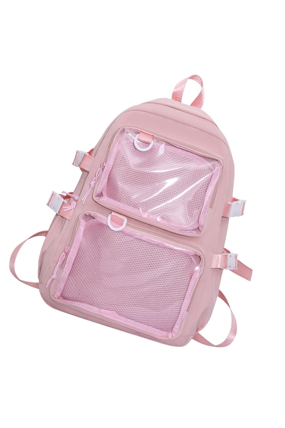 College Student Nylon Shoulder Backpack Itabag Japanese Clear Pockets Large Capacity School Bag for Pin Display