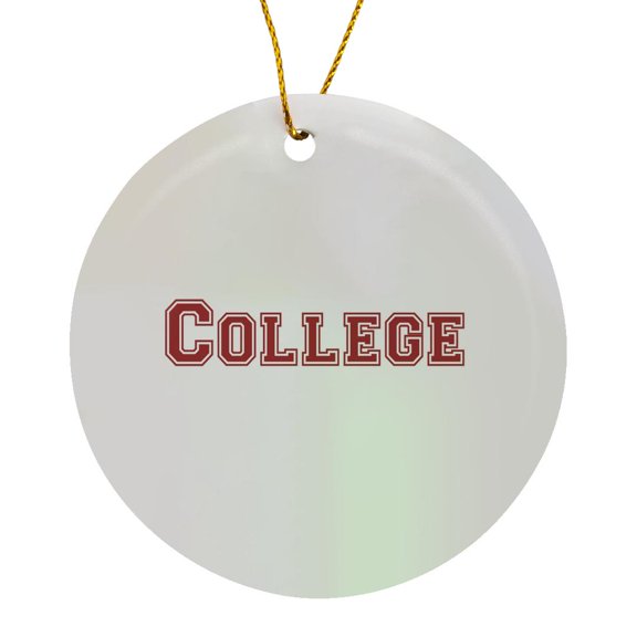 3drose, College Text in Dark Red Marroon- University Students or Graduate School Fashion - Retro Preppy Font, Circle Porcelain Ornament
