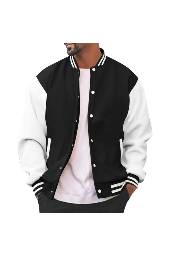 College Varsity Letterman Jacket for Men Button Baseball Highschool Bomber Jackets Sweatwear Loose Blue XXL
