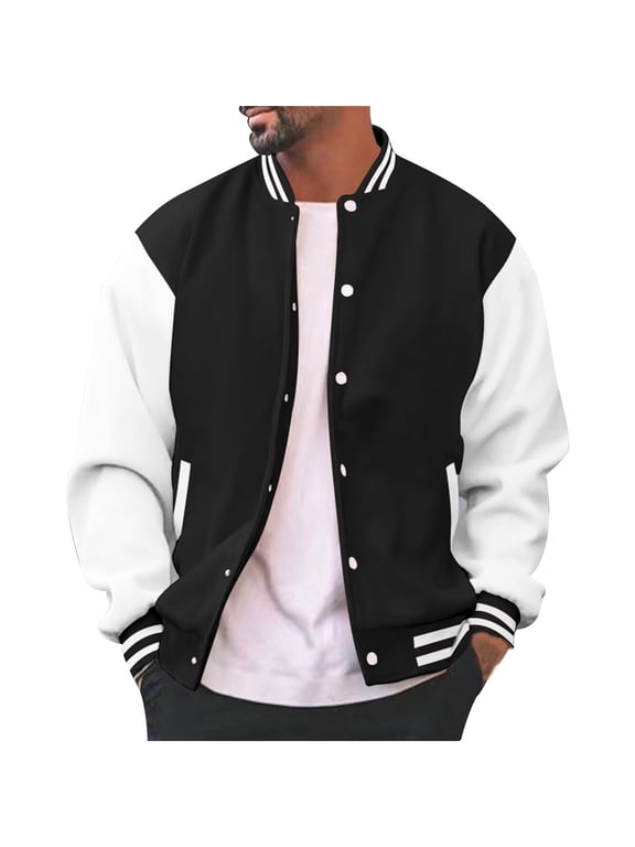 College Varsity Letterman Jacket for Men Button Baseball Highschool Bomber Jackets Sweatwear Loose M