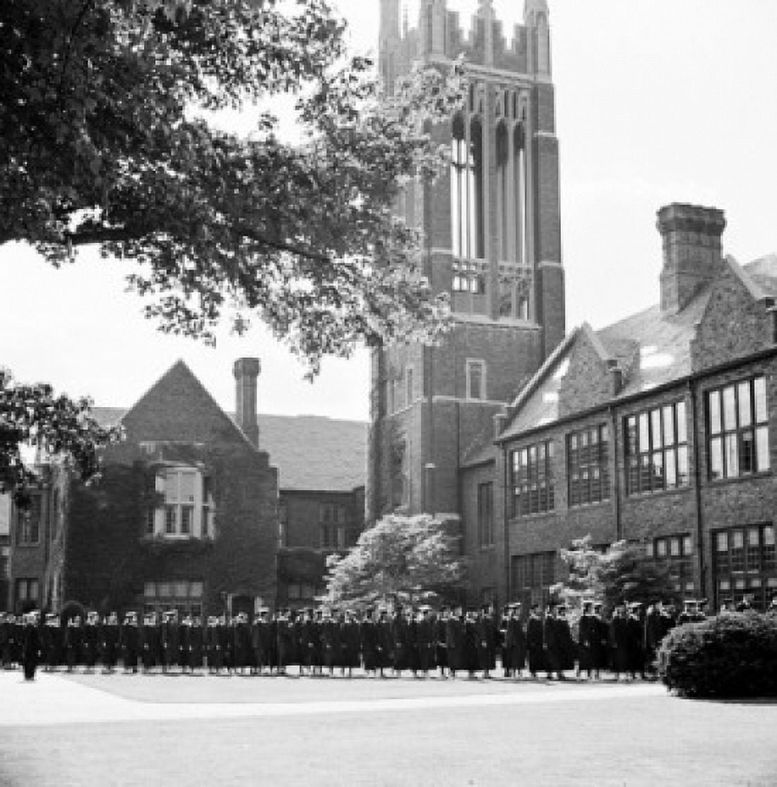 College graduates standing in a row in front of an education building Canvas Art -  (24 x 36)