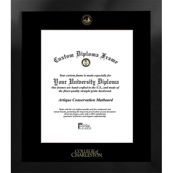 College of Charleston 16w x 20h Manhattan Black Single Mat Gold Embossed Diploma Frame with Bonus Campus Images Lithograph (value savings at $59)