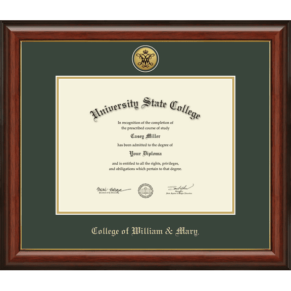 College of William and Mary Diploma Frame, Document Size 13" x 10"