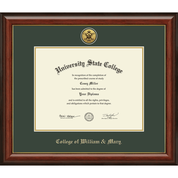 College of William and Mary Diploma Frame, Document Size 13" x 10"