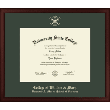 College of William and Mary Raymond A. Mason School of Business Diploma Frame, Document Size 13" x 10"