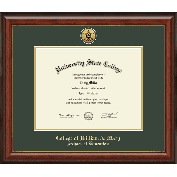 College of William and Mary School of Education Diploma Frame, Document Size 13" x 10"