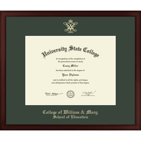 College of William and Mary School of Education Diploma Frame, Document Size 13" x 10"